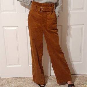 Corduroy Long Woven Chestnut Wide-Leg Pants